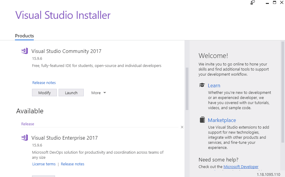 Animation of how to install the Compiler SDK package in Visual Studio 2017.